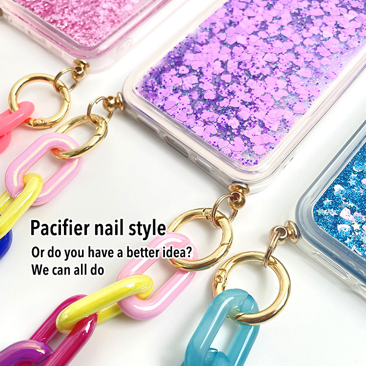 TENCHEN factory wholesale clear TPU PC wrist strap shining bling phone case custom liquid glitter phone case for iPhone 15