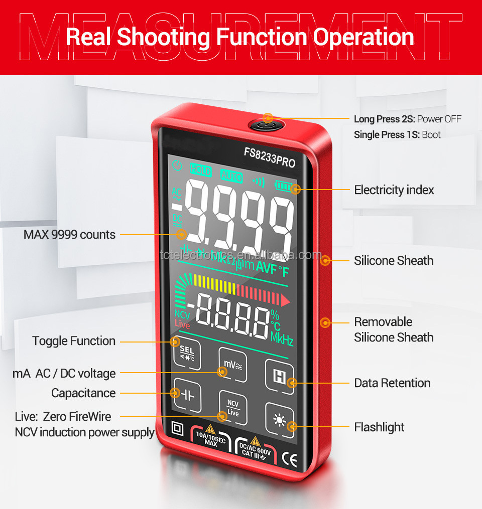 Intelligent burn-proof full-screen touch Digital Multimeter FS8233PRO Touch Screen Rechargeable digital multimeter  FS8233PRO