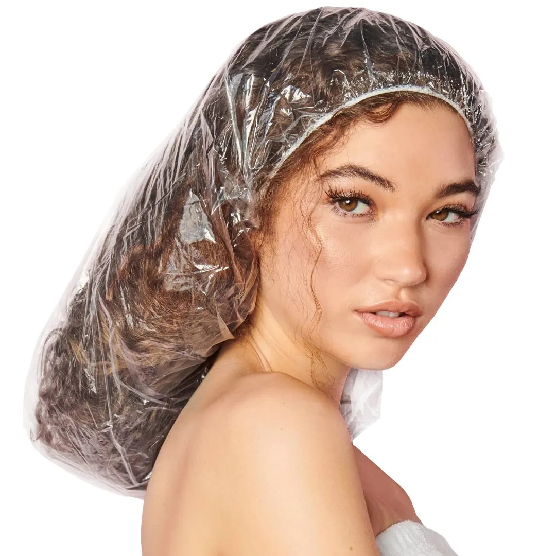 Waterproof Portable Plastic Transparent Clear Hair Cover Waterproof Shower Cap big shower caps