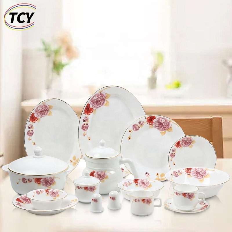 58 Pieces Modern Design Indian Dinner Set Microwave Safe Dinner Plate Opal Complete White Dinnerware Sets