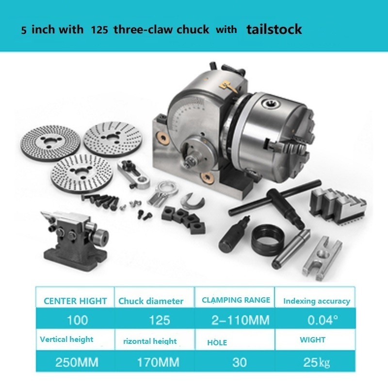 5INCH +125 THERR-CLAW CHUCK +TAILSTOCK   Milling machine indexing head BS simple indexing head 4 inch 5 inch 6 inch 8 inch