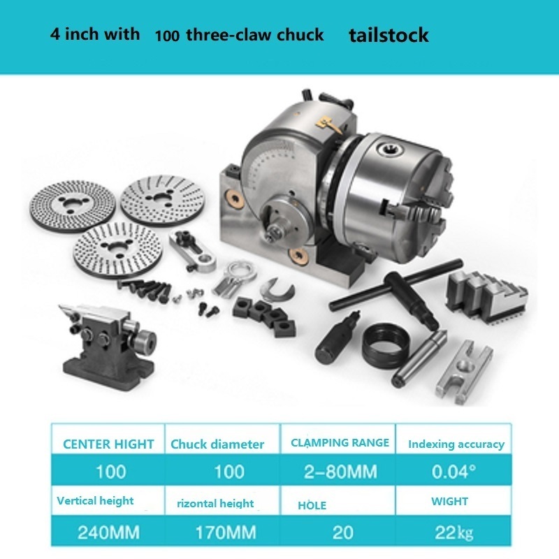 4INCH +100 THERR-CLAW CHUCK +TAILSTOCK  Milling machine indexing head BS simple indexing head 4 inch 5 inch 6 inch 8 inch