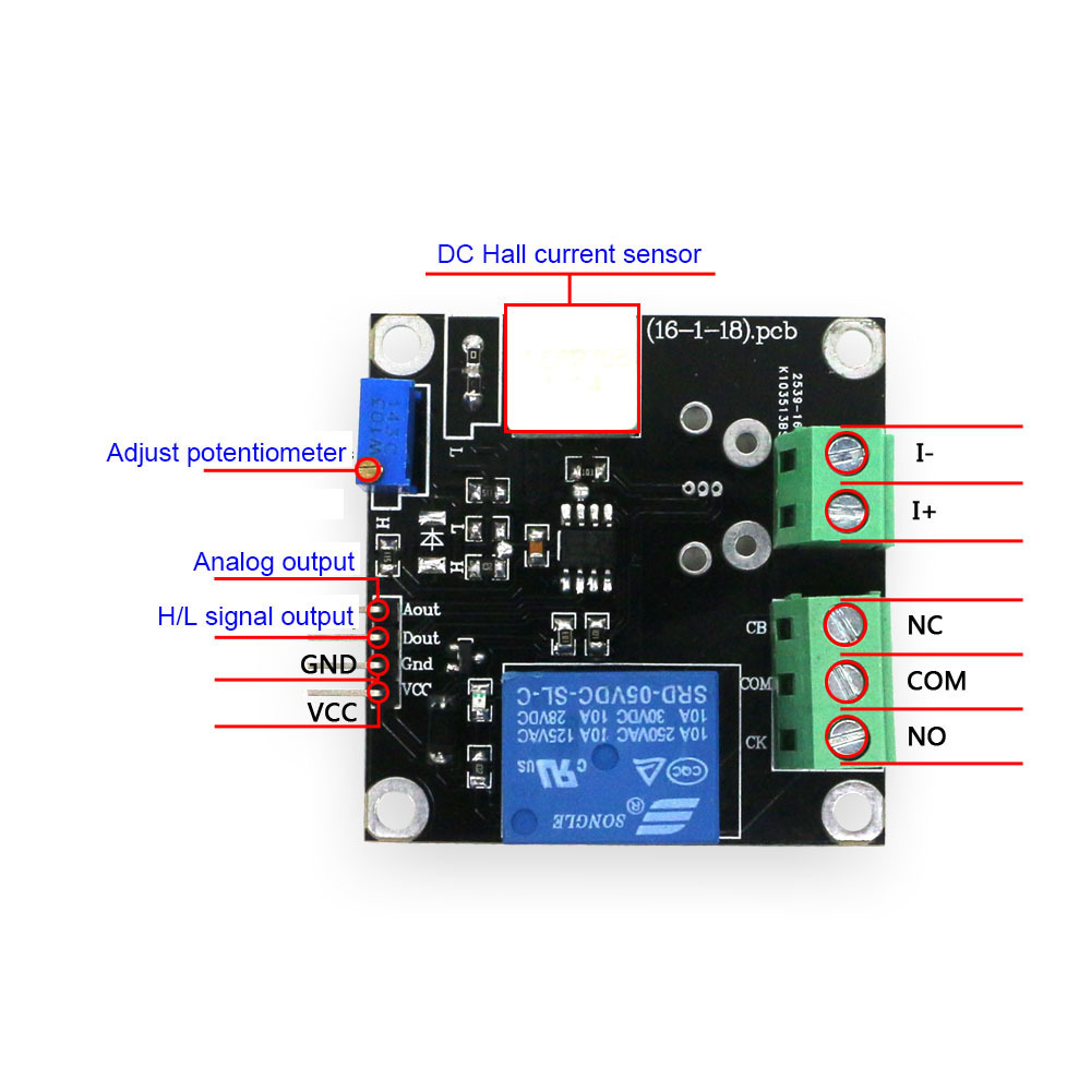 Taidacent WCS1600 5V Hall Effect Current Sensor Adjustable Current Sensing Relay Switch for Overcurrent Protection