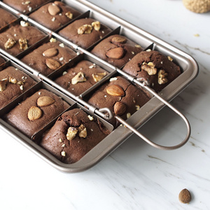 Brownie Pan with Dividers Baking Tray All Edges Bite Size Baking Steel Corner Brownies Pan with Cutter, Makes 18 Pre-cut Brownie