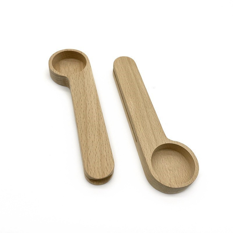 Natural Beech Wood Spoon 2-In-1 Bags Measuring Spoon Wood Coffee Scoop with Bag Clip with good quality