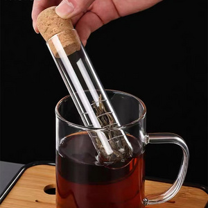 Glass Strainers for Long Leaf Tea, Reusable Glass Diffuser with Cork, Large Loose Tea Steeper Filter for Cup