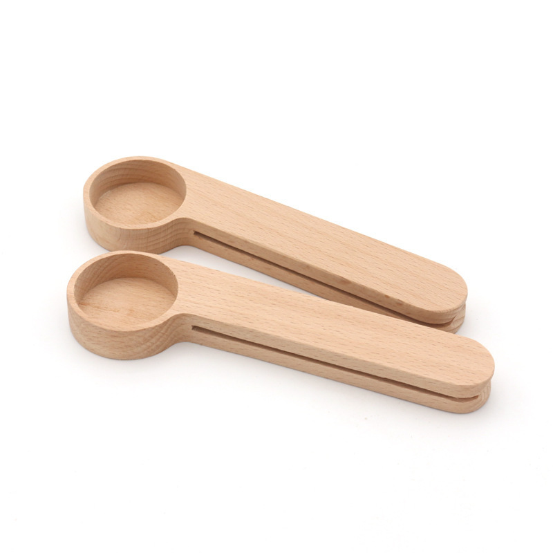 Natural Beech Wood Spoon 2-In-1 Bags Measuring Spoon Wood Coffee Scoop with Bag Clip with good quality