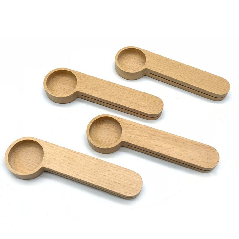 Natural Beech Wood Spoon 2-In-1 Bags Measuring Spoon Wood Coffee Scoop with Bag Clip with good quality