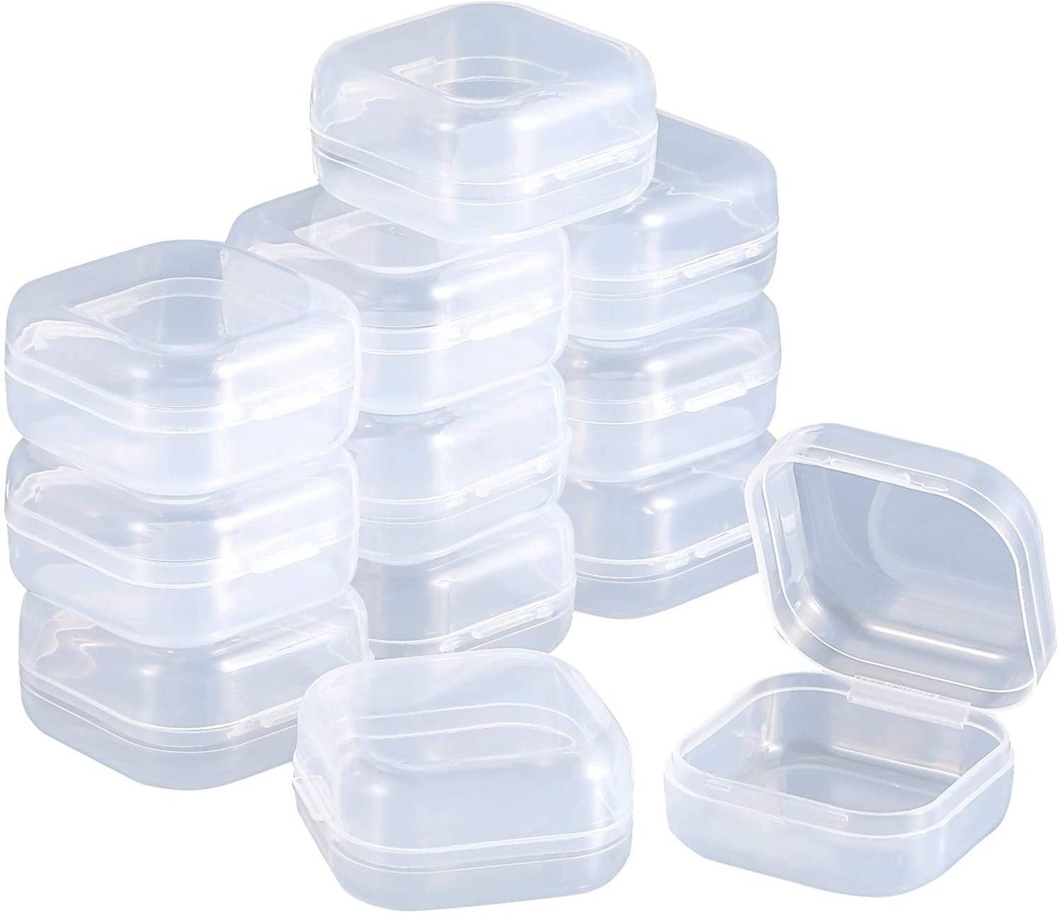 Plastic Beads Storage Containers Mini Clear Square Box Empty Case with Lid for Earplugs Hardware or Any Other Small Craft Gadget