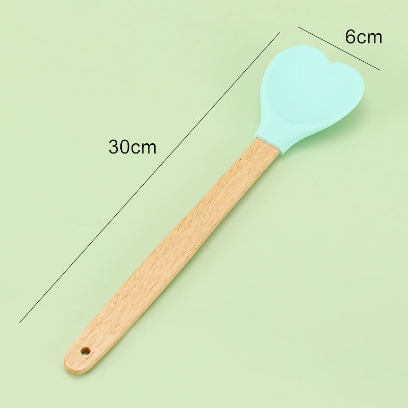 Factory supply good price wooden handle silicone spatula heart shape heat resistant pastry spatulas baking tools