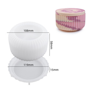 Round Stripe with Cover Bottle Silicone Molds DIY Cement Plaster Storage Jar Pottery Mould Concrete Art Making Supplies Decor