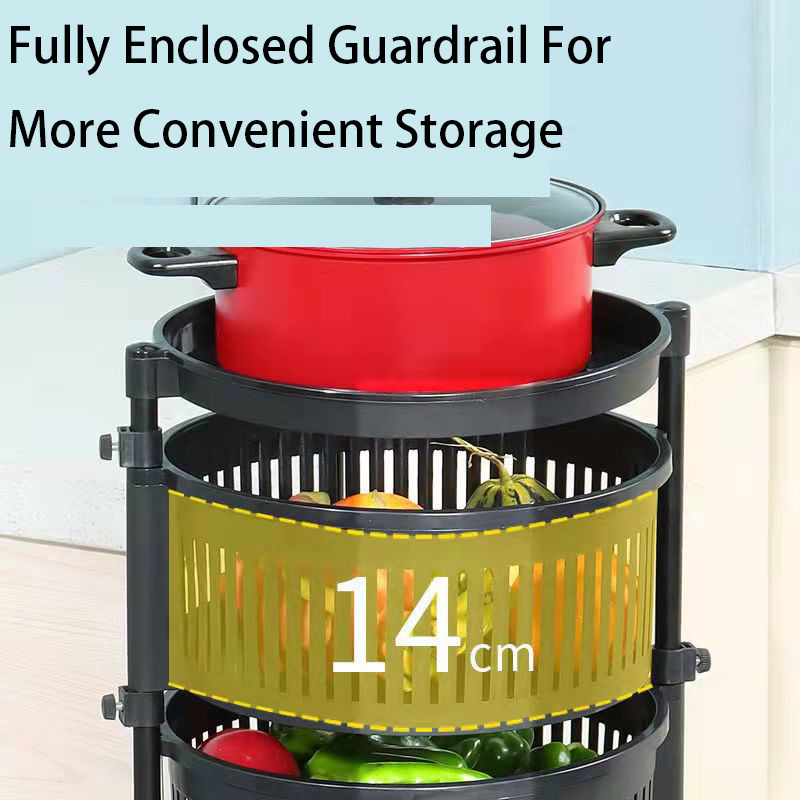 360 Degree Round Structure Saves Space Kitchen Floor Rotating Shelf Kitchen Vegetable Rack With Wheels