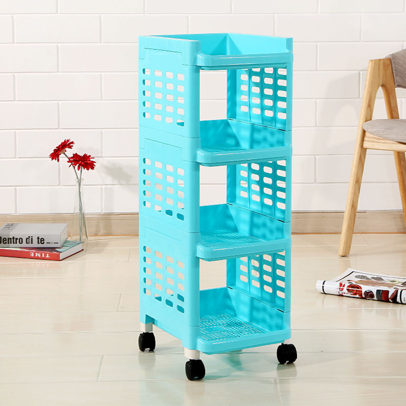 High Quality 4 Layer Vegetable Storage Rack Kitchen Spice Jar Rack Set Plastic Storage Shelf With Wheel