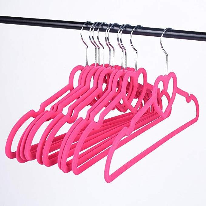 Colorful Velvet Clothes Hangers Loving Heart Velvet Coat Hanger Non-slip Heart-shaped Multifunction Hangers