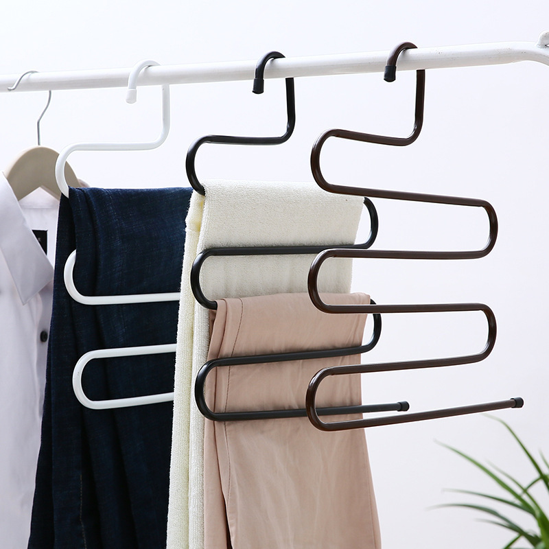 Iron 5 Layers S Type Multifunction Pants Hangers Holders Trousers Hanger Clothing Wardrobe Storage Rack Drying Rack Trouser Rack