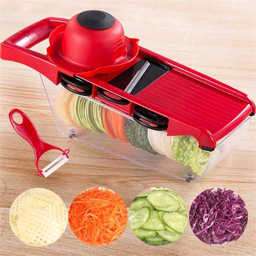 Vegetable Chopper Slicer Onion Dicer Multi 6-in-1 Veggie Food Cutter Tomato Fruit with Lemon Squeezer E-Recipe 6 Blades Slicer