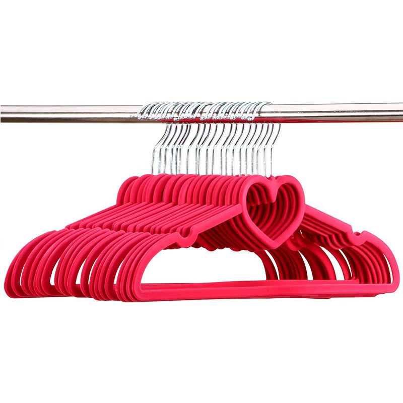 Colorful Velvet Clothes Hangers Loving Heart Velvet Coat Hanger Non-slip Heart-shaped Multifunction Hangers