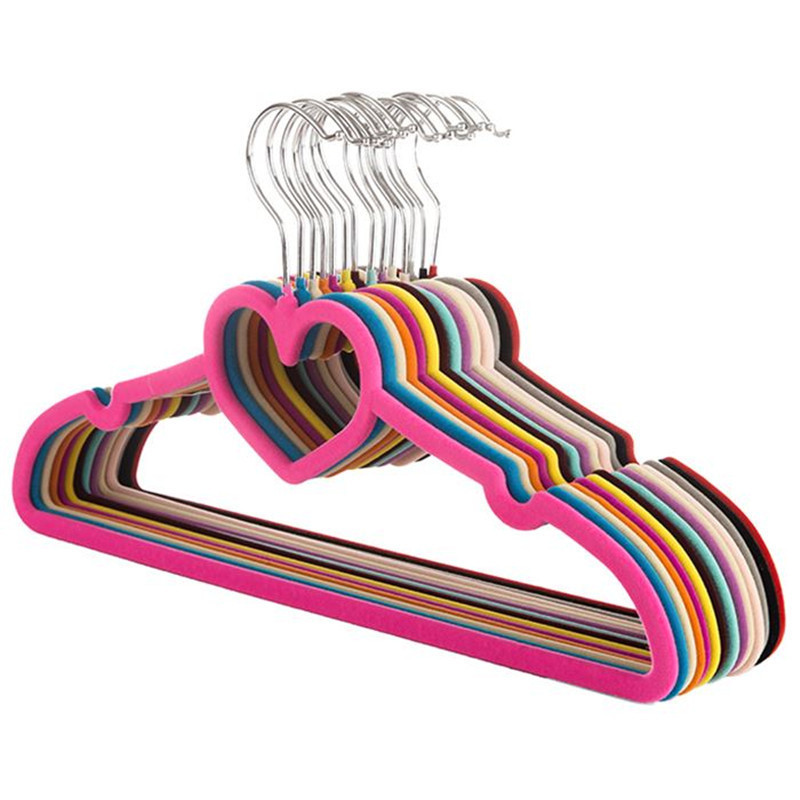 Colorful Velvet Clothes Hangers Loving Heart Velvet Coat Hanger Non-slip Heart-shaped Multifunction Hangers