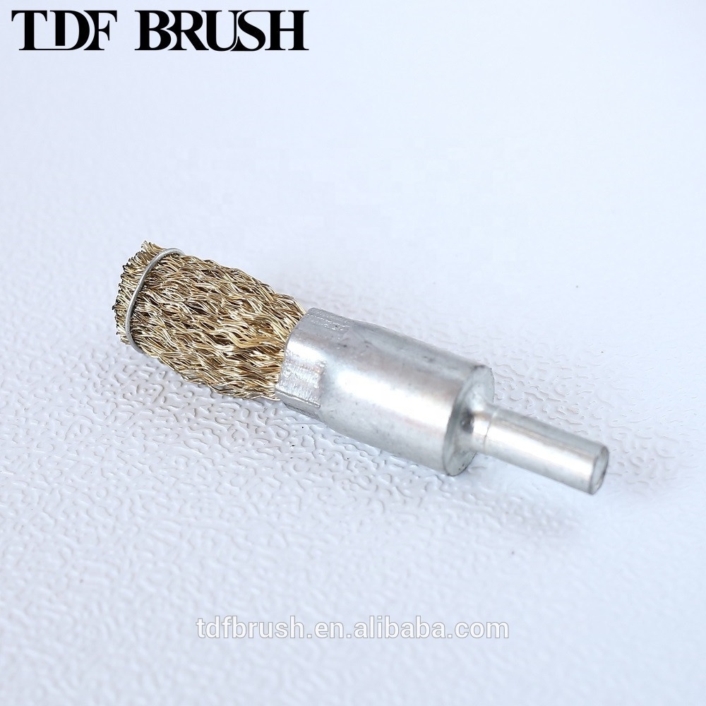 TDF Deburring Wholesale metal handle brass crimped wire end brush for die grinder with shaft