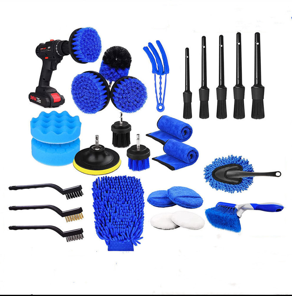 Wholesale 26Pcs Blue Color Car Cleaning Brush For Drill Tools Kit With Car Detailing Brush Set