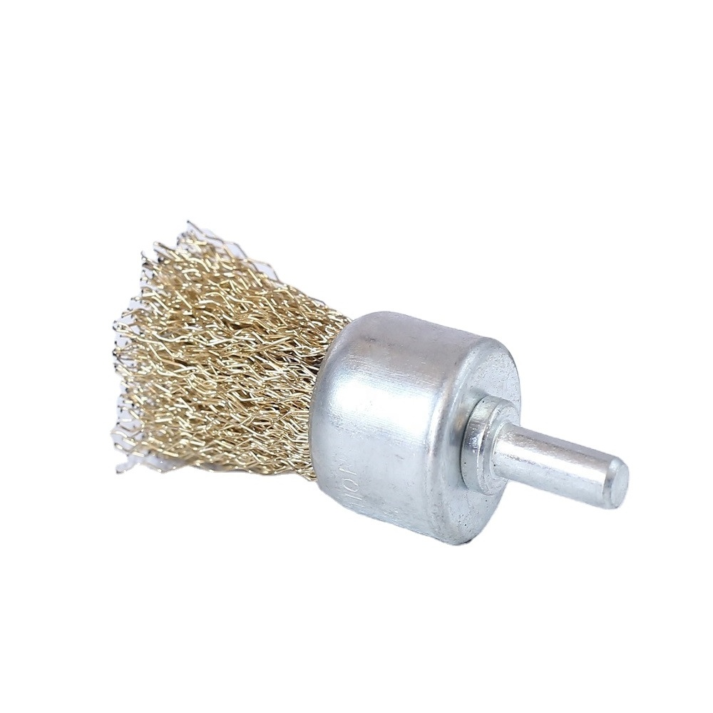 TDF Deburring Wholesale metal handle brass crimped wire end brush for die grinder with shaft