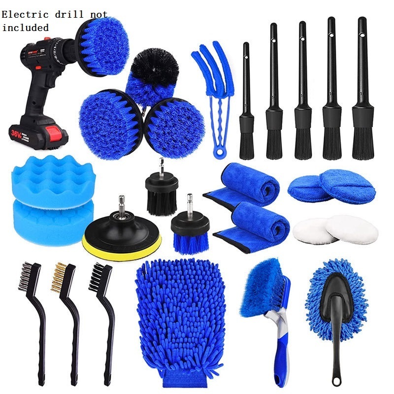 Wholesale 26Pcs Blue Color Car Cleaning Brush For Drill Tools Kit With Car Detailing Brush Set