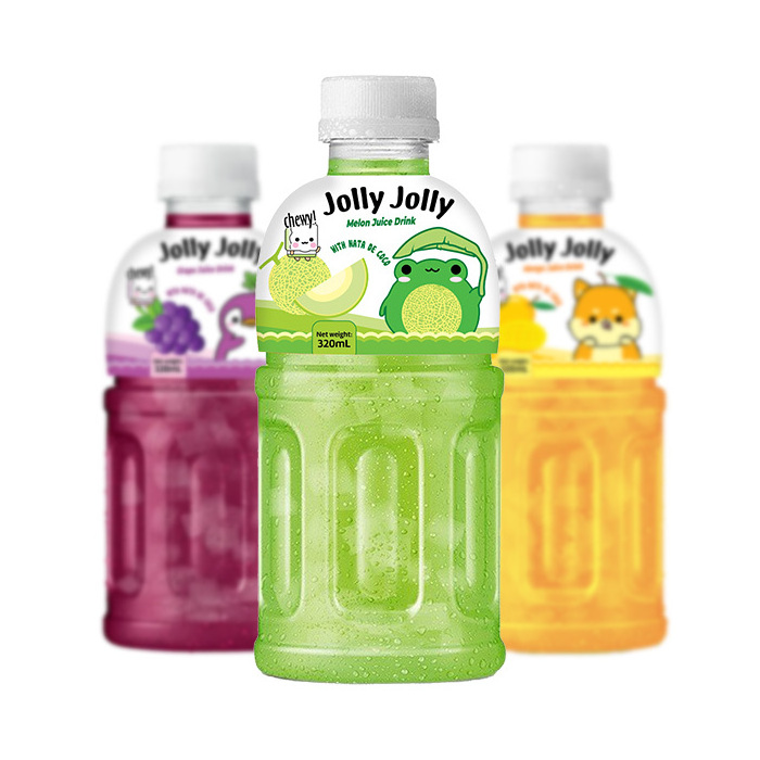 Wholesale Nata De Coco drink Fruit juice with Coconut jelly Jolly Jolly  320ml bottle Cheap price Free Sample