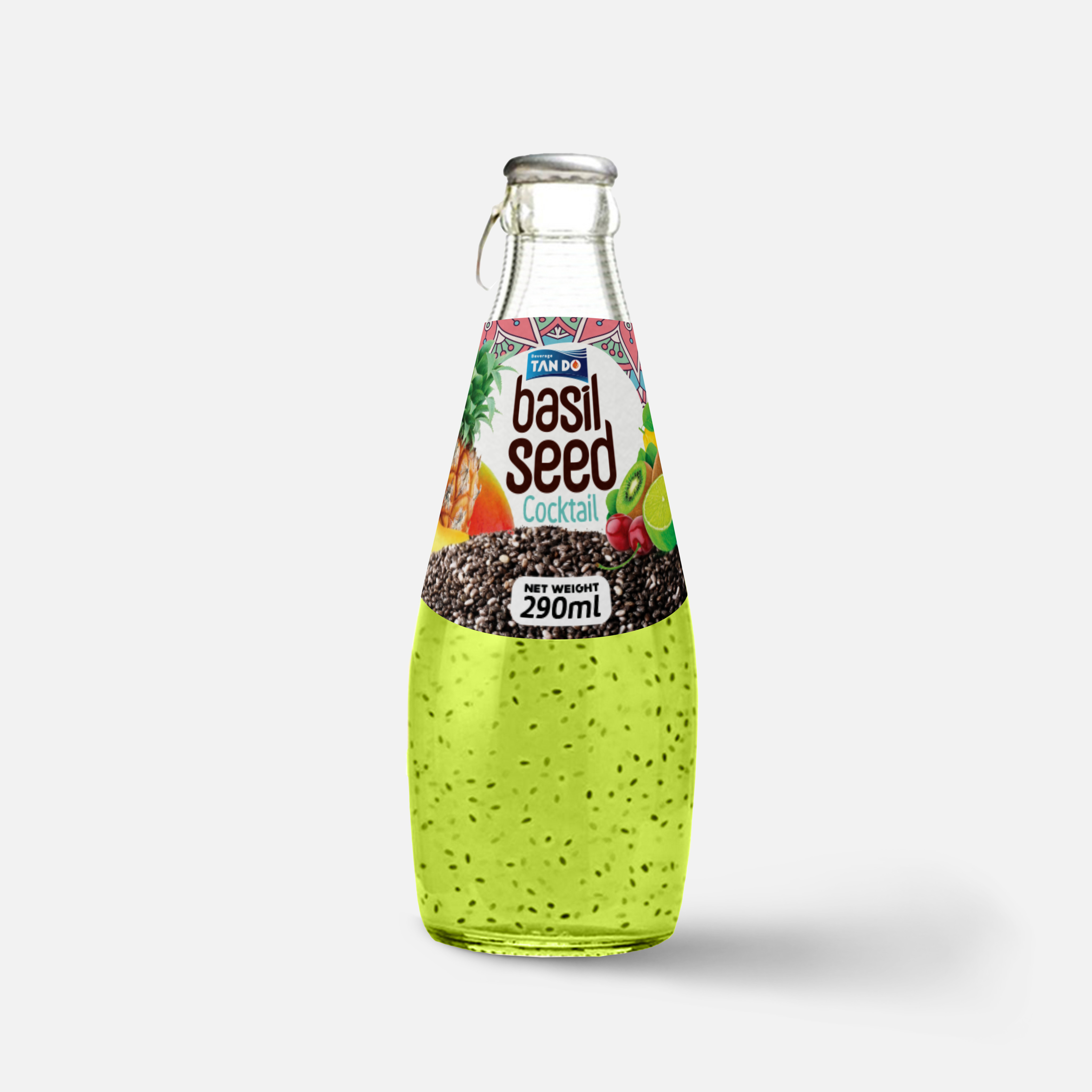 Premium Private label Basil seed drink in glass bottle 290ml Natural Tropical Fruit Juice Drinks Free Sample Free Label