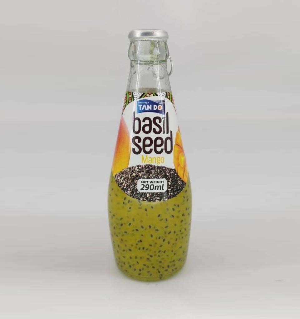 Basil seed drink glass bottle 290ml Colored with fruit juice mango lychee strawberry