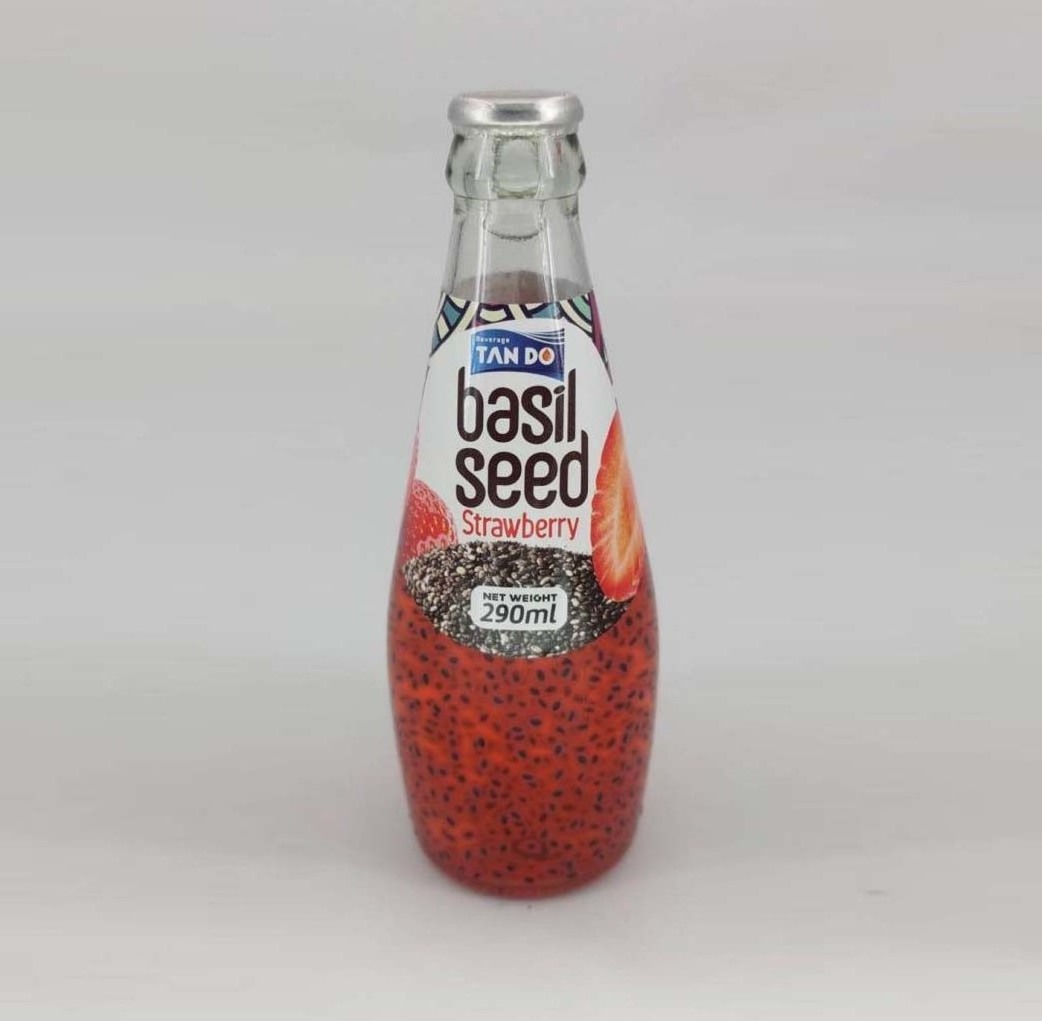 Basil seed drink glass bottle 290ml Colored with fruit juice mango lychee strawberry