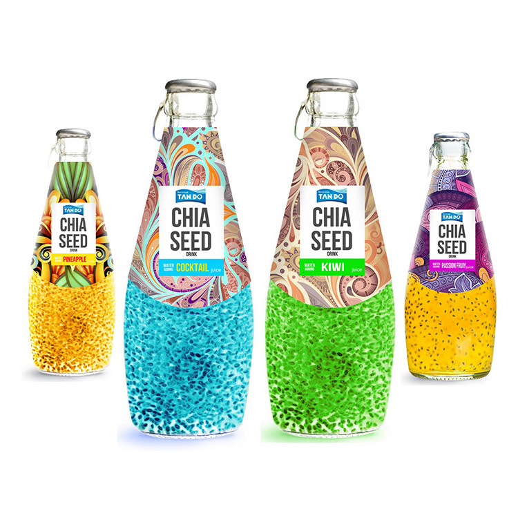 Premium Private label Basil seed drink in glass bottle 290ml Natural Tropical Fruit Juice Drinks Free Sample Free Label