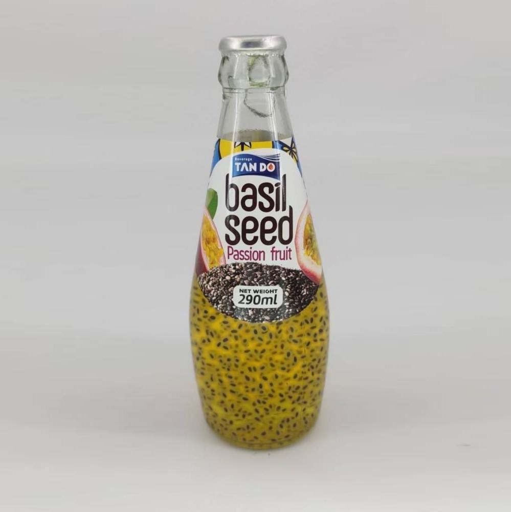 Basil seed drink glass bottle 290ml Colored with fruit juice mango lychee strawberry