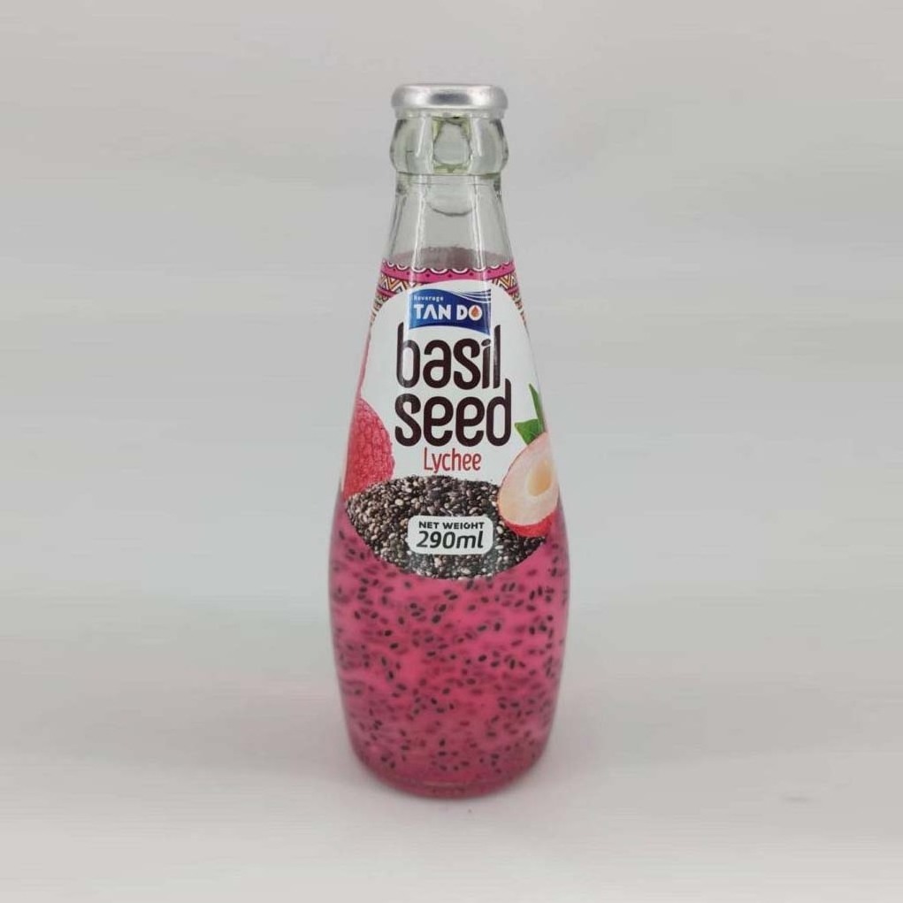 Basil seed drink glass bottle 290ml Colored with fruit juice mango lychee strawberry