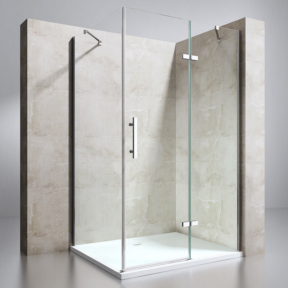 glass shower door with stainless steel fitting