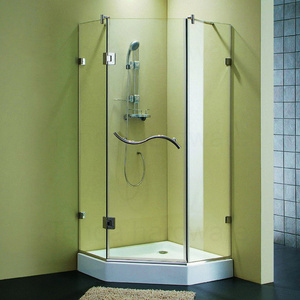 tempered glass shower door with stainless steel accessories