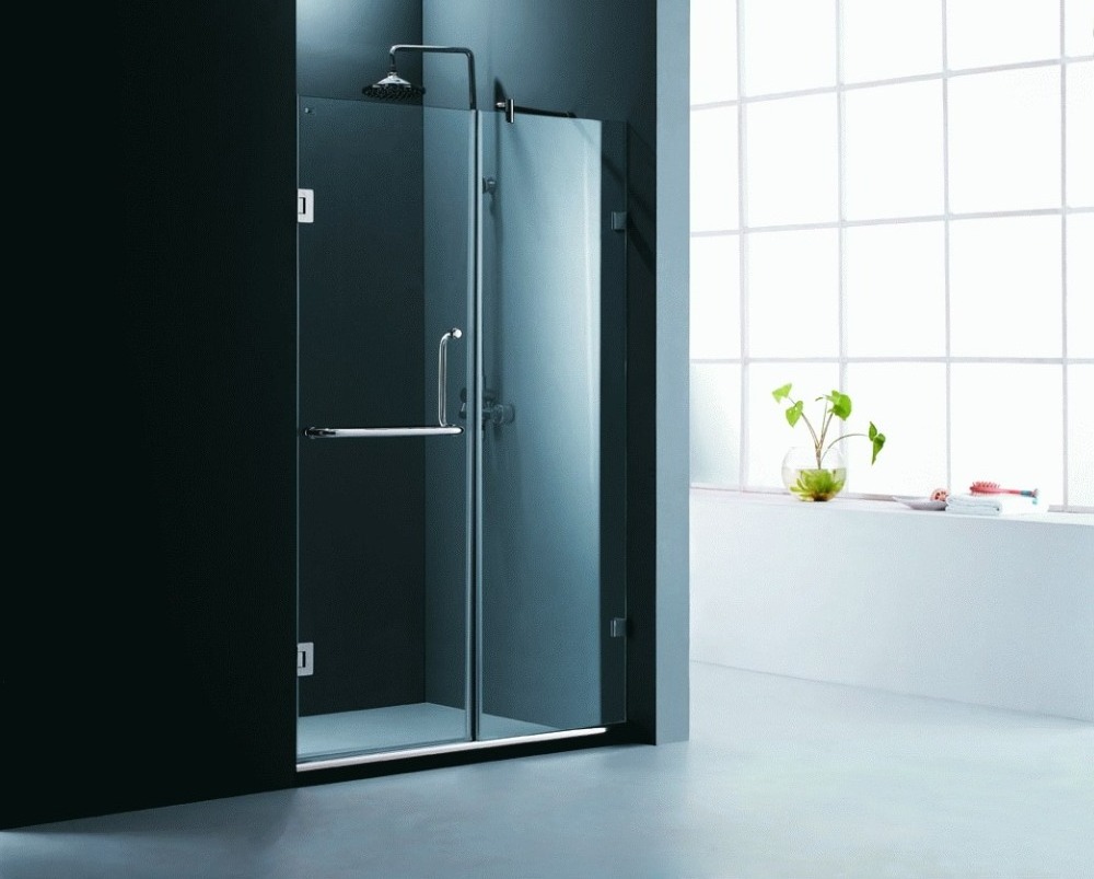 glass shower door with stainless steel fitting