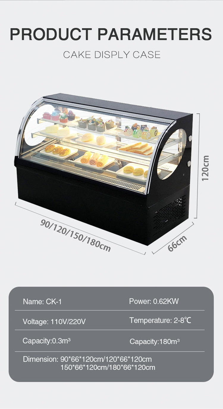 Arc Glass Stainless Steel Black and White Cake Pizza Fruit Burger Display Case ,show case display glass,refrigerated display cas