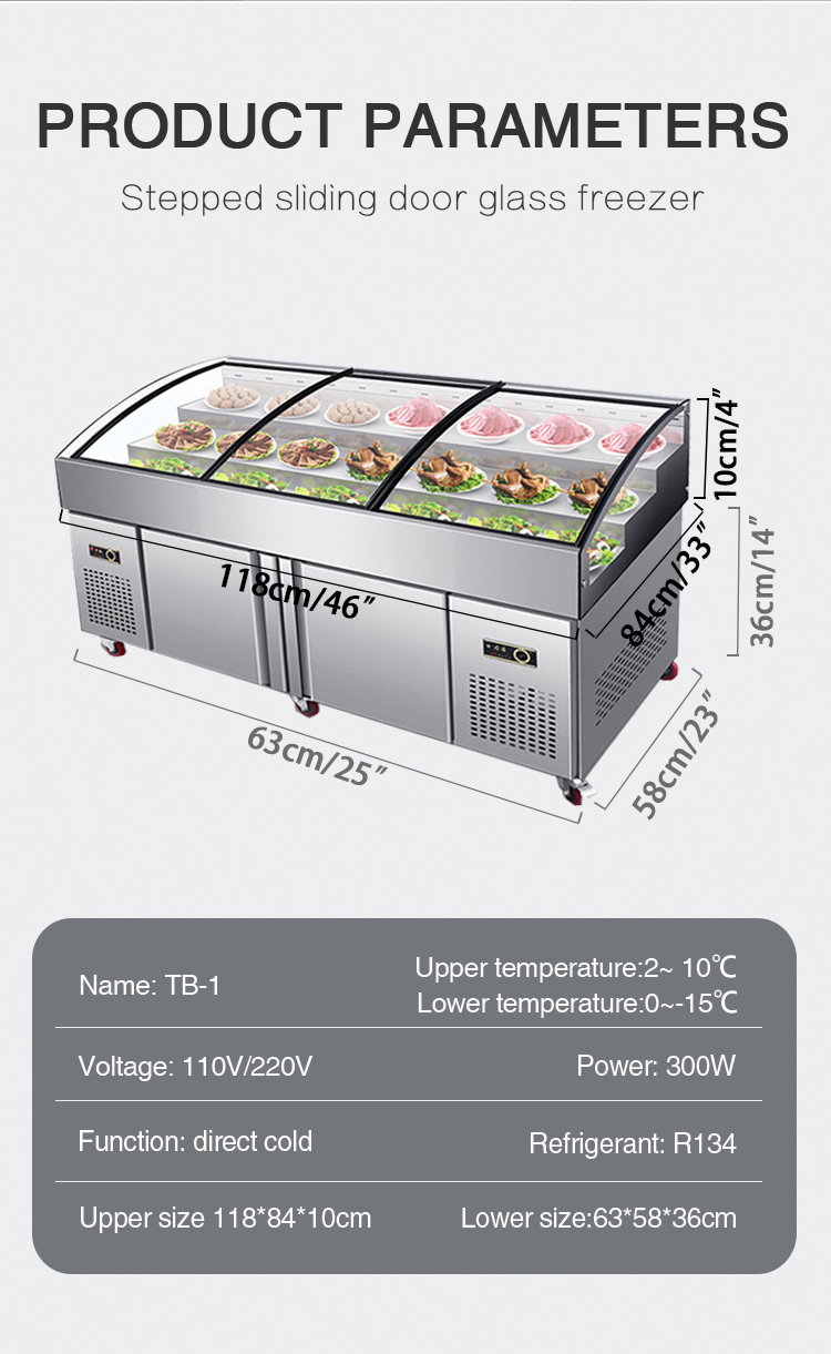 Commercial three-level ladder freezer stainless steel sliding door classic style fridge display freezer and refrigerator