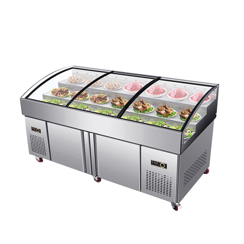 Commercial three-level ladder freezer stainless steel sliding door classic style fridge display freezer and refrigerator