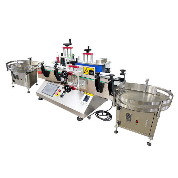 Bottle labeler, desktop automatic round bottle labeling machine for jars/cans/vials, small tabletop bottle labeler