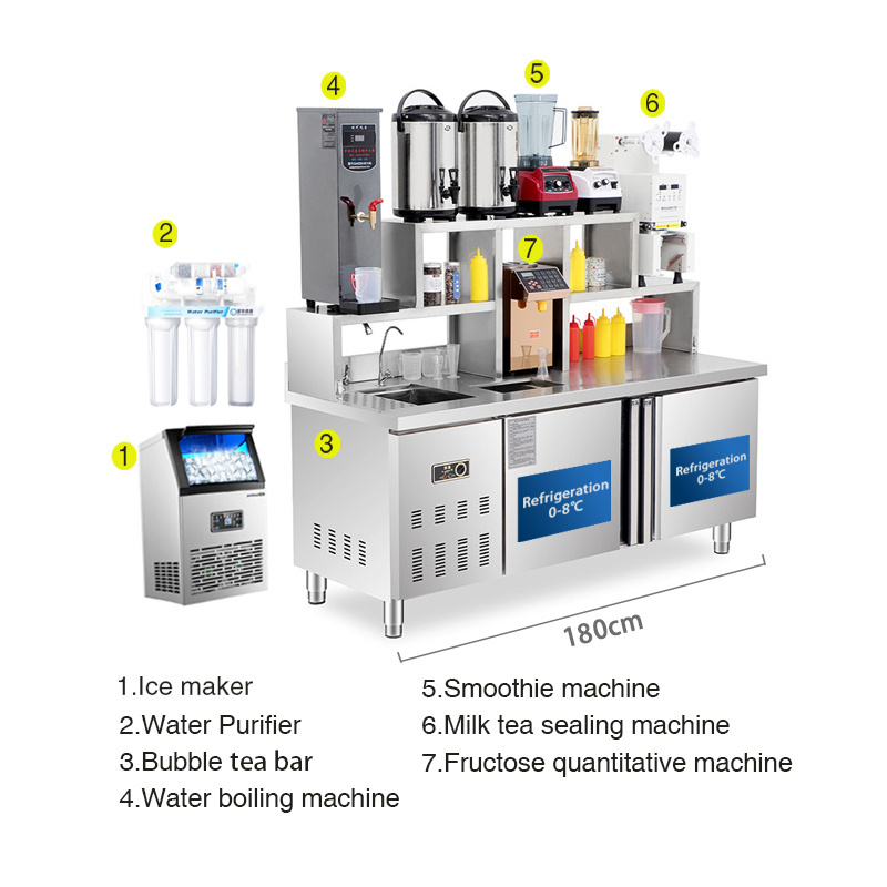 Bubble Tea Bar Counter with refrigerator  Bubble Tea Shaker Bar with Refrigeration and Milk Tea Making Equipment