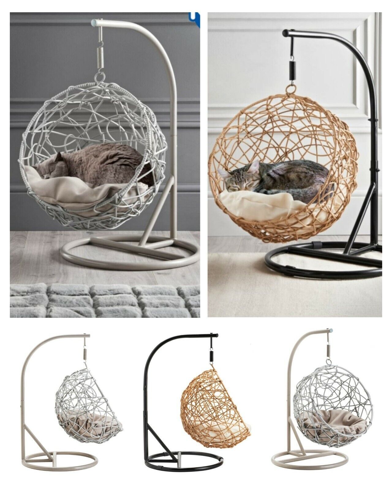 YASN Pet Round Egg Chair Rattan Effect Hanging Egg Chair Pets Bed Garden Furniture Indoor Outdoor Pet Swing Chair