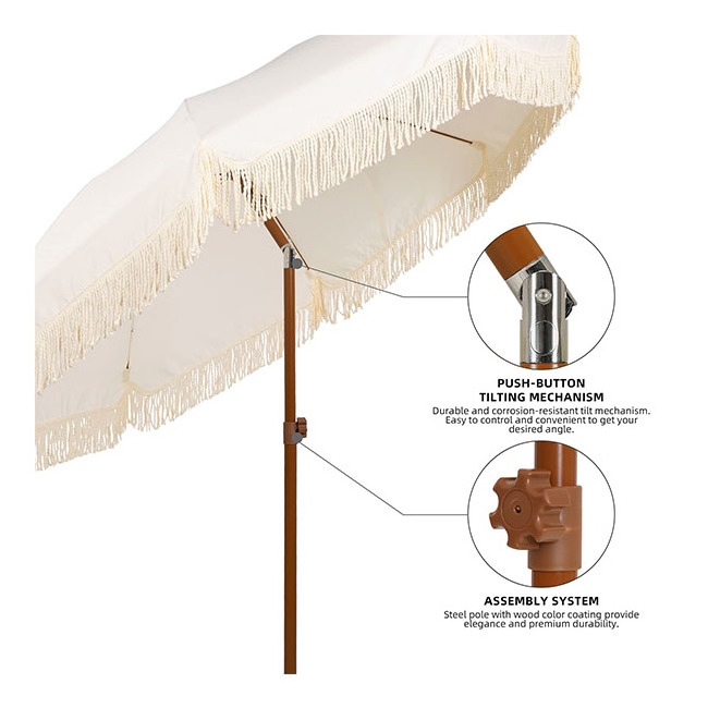 YASN High Quality Parasol White Outdoor Beach Umbrellas Wholesale Beach Umbrella With Tassels Fringe aluminum garden umbrella