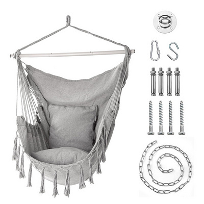 YASN Hammocks Polyester Cotton Garden Hammock Swing Hanging Chair Large Macrame Hanging Chair With Two Pillows