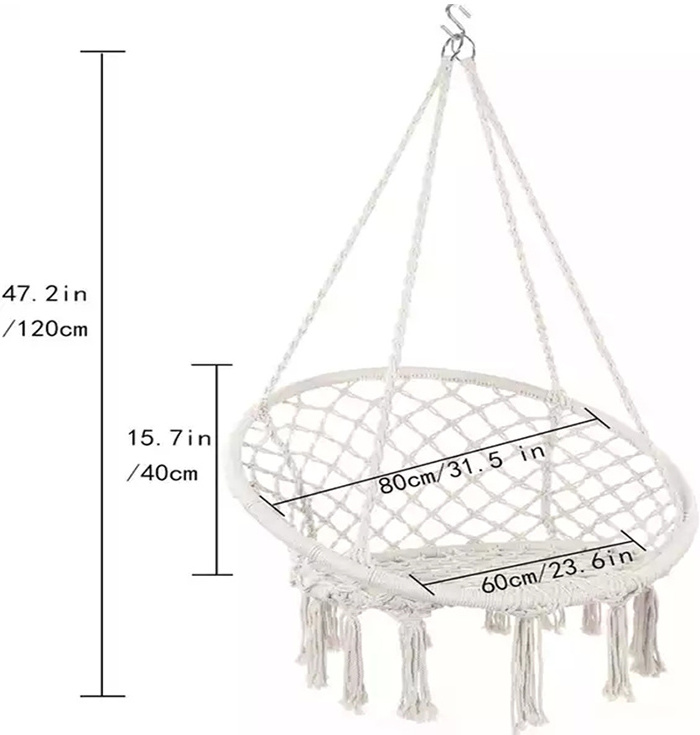 YASN Outdoor Bohemian Hammock macrame Fringe Chair Garden patio indoor Swing with Tassel Cotton Rope round Hanging Hammock Chair