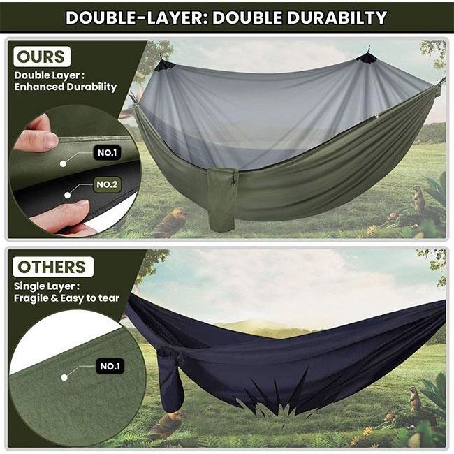 YASN Free Standing Durable Outdoor Furniture Portable Aerial Folding Nylon Camping Hammock Metal Mosquito Net One Person Size