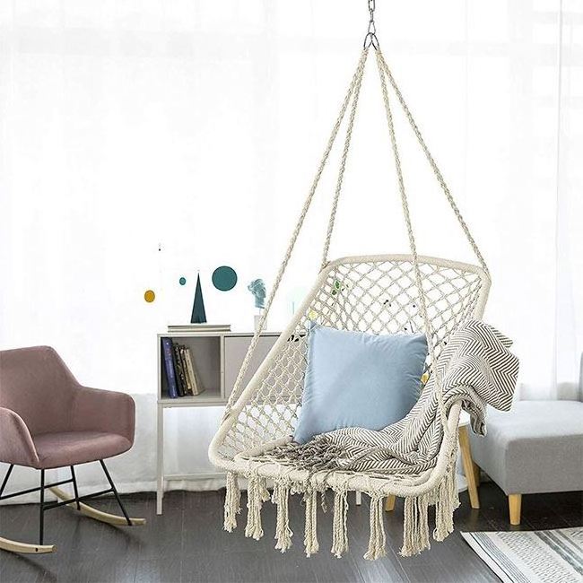 YASN DY010 Led Basket Cotton Rope Mesh Macrame Outdoor Indoor Swinging Chair Hanging Hammock Chair For Bedroom With Light