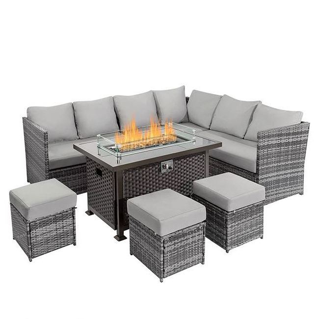 YASN  Modular Furniture Corner Patio Rattan Outdoor Sofa Set 7 Seater Fire Pit Garden Sofas Set Furniture with Fire Pit