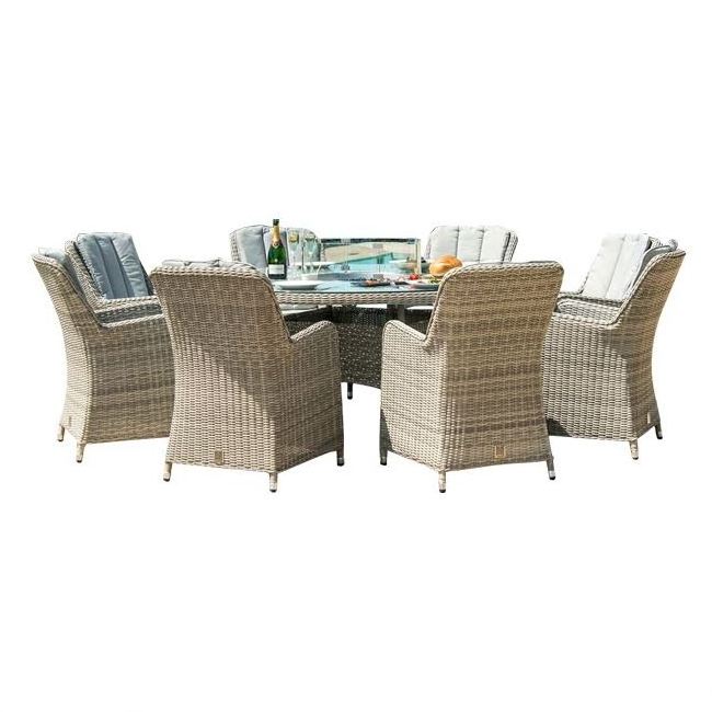 YASN Leisure 8 Seat Round Fire Pit Garden Dining Set Luxury Outdoor Furniture Poly Rattan Furniture