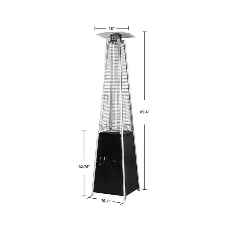 Courtyard Pyramid Vertical gas patio heater Garden outdoor mobile Tower Type gas patio Quartz Glass Tube heater with wheels